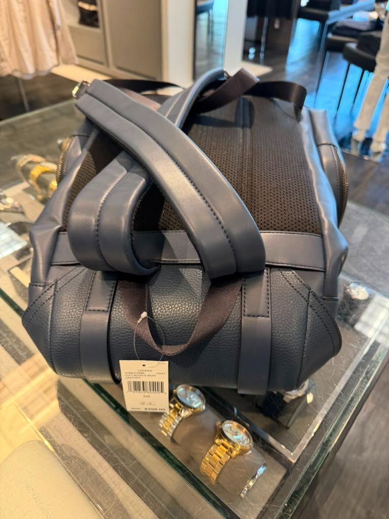 Michael Kors Men Cooper Large Leather Shoulder Backpack Navy For Travel Hiking