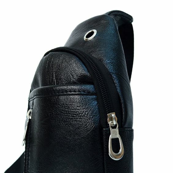 Small Black Polyurethane Split Leather Crossbody Sling Bag Adjustable Strap
