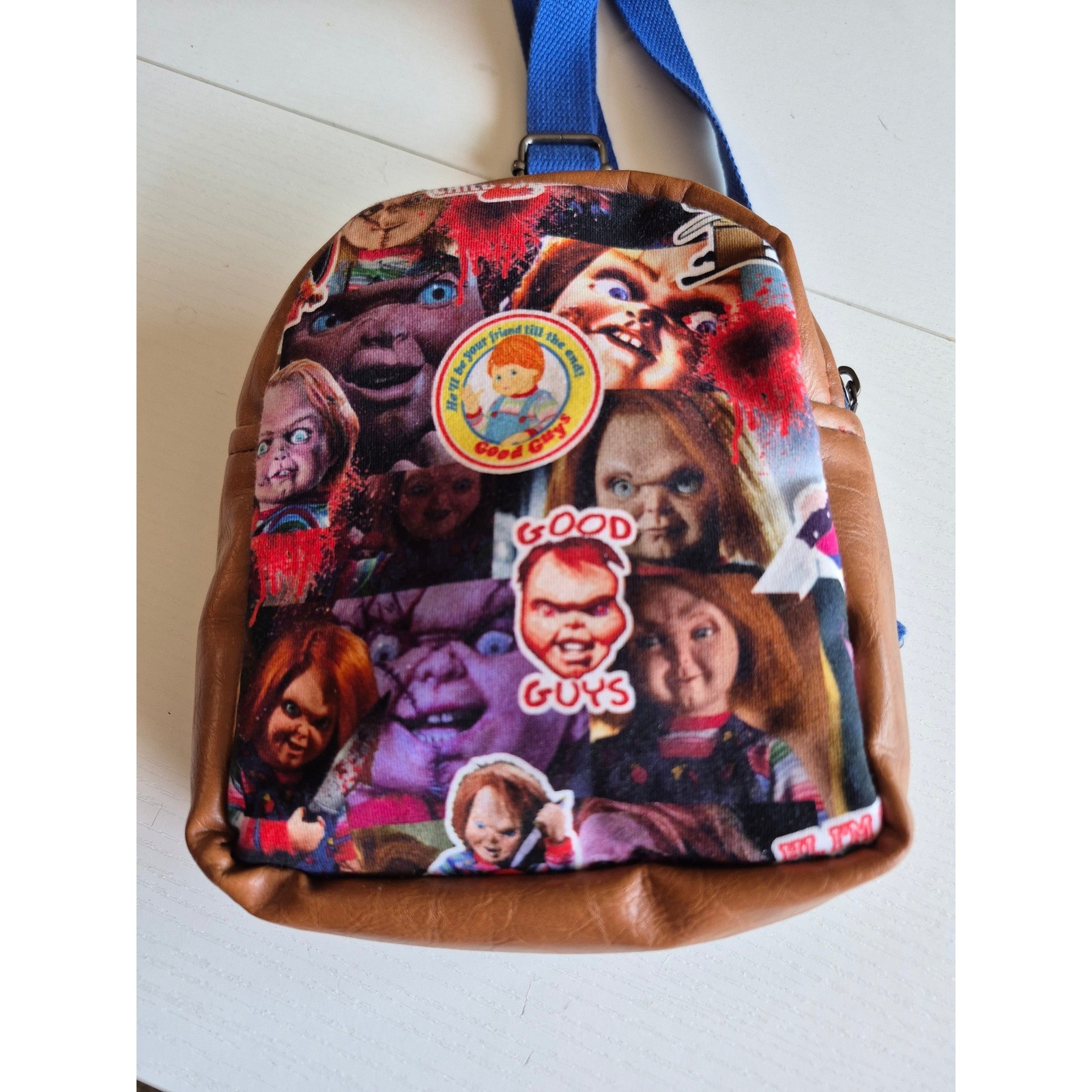 Chucky Childs Play Horror Sling Bag Brown Blue Adjustable Crossbody Mini Pack