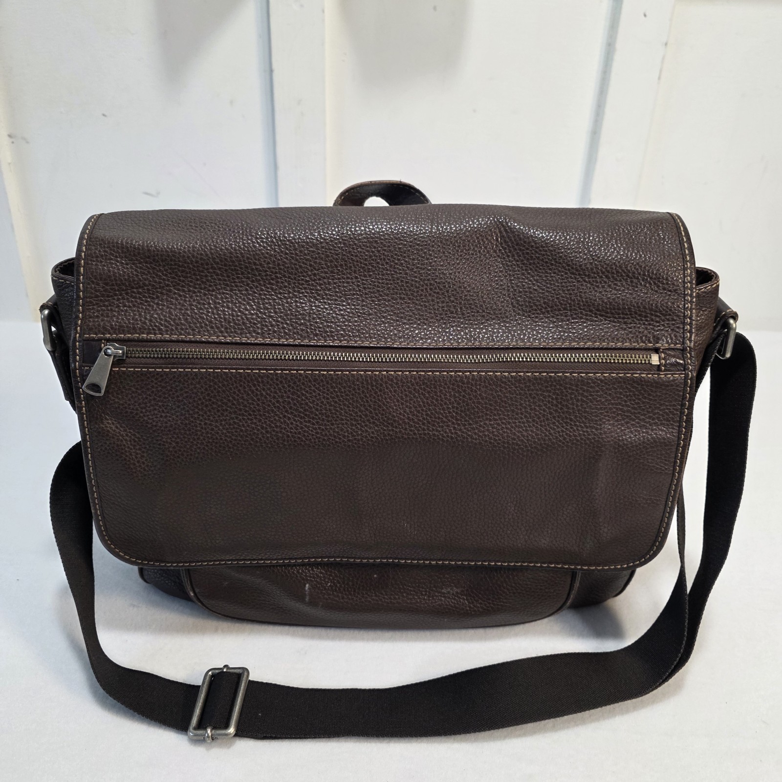 Vintage Fossil Brown Pebbled Leather Messenger Bag Briefcase Crossbody Laptop