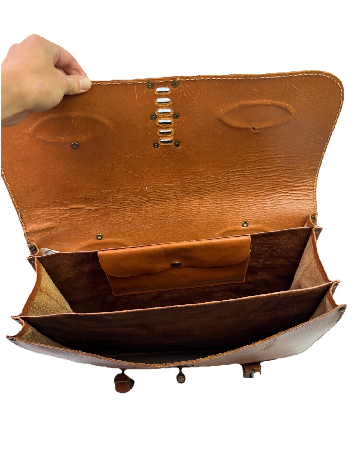 VTG Leather Messenger Bag Satchel Clasp Case Buckles Saddle Leather Heavy READ