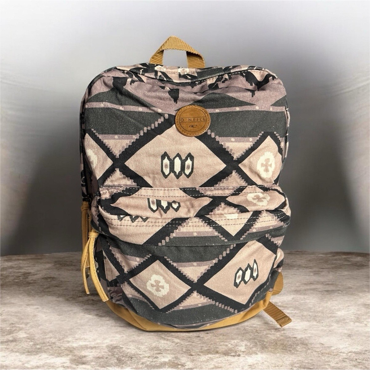O’Neill Backpack – Geometric Beige Black Brown Adjustable Strap Pockets