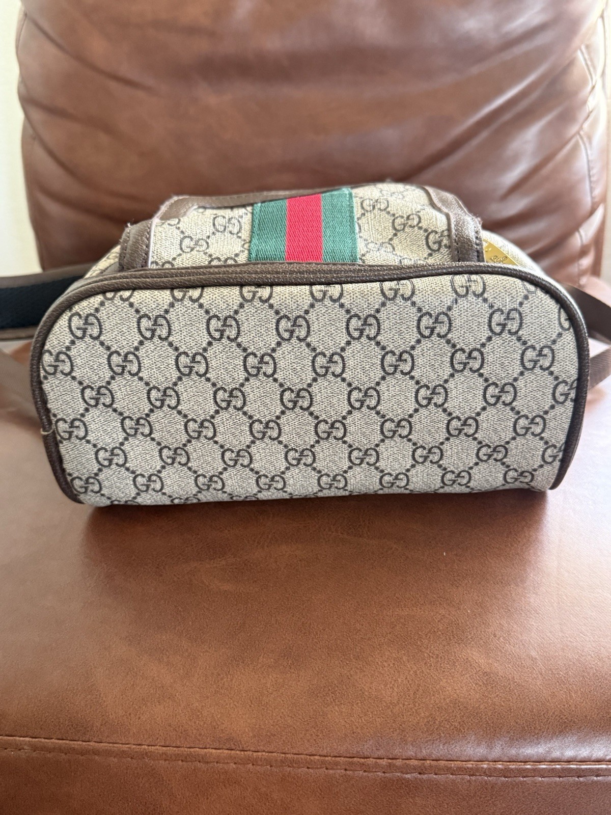 Gucci GG Pattern Small Backpack Green/Red Web Stripe Zip Closure Pockets