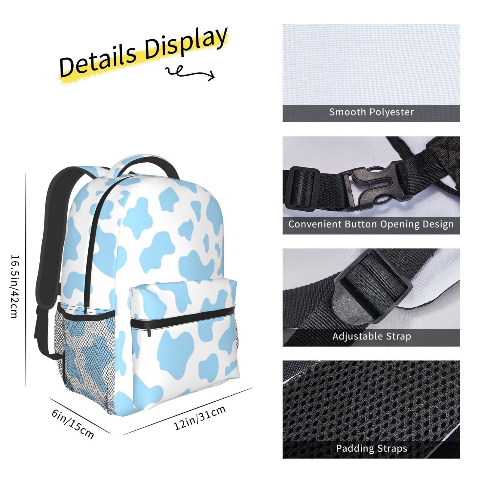 Cow Printed Backpack Cute Laptop Backpack Travel Picnic Bag Cute Laptop Bag