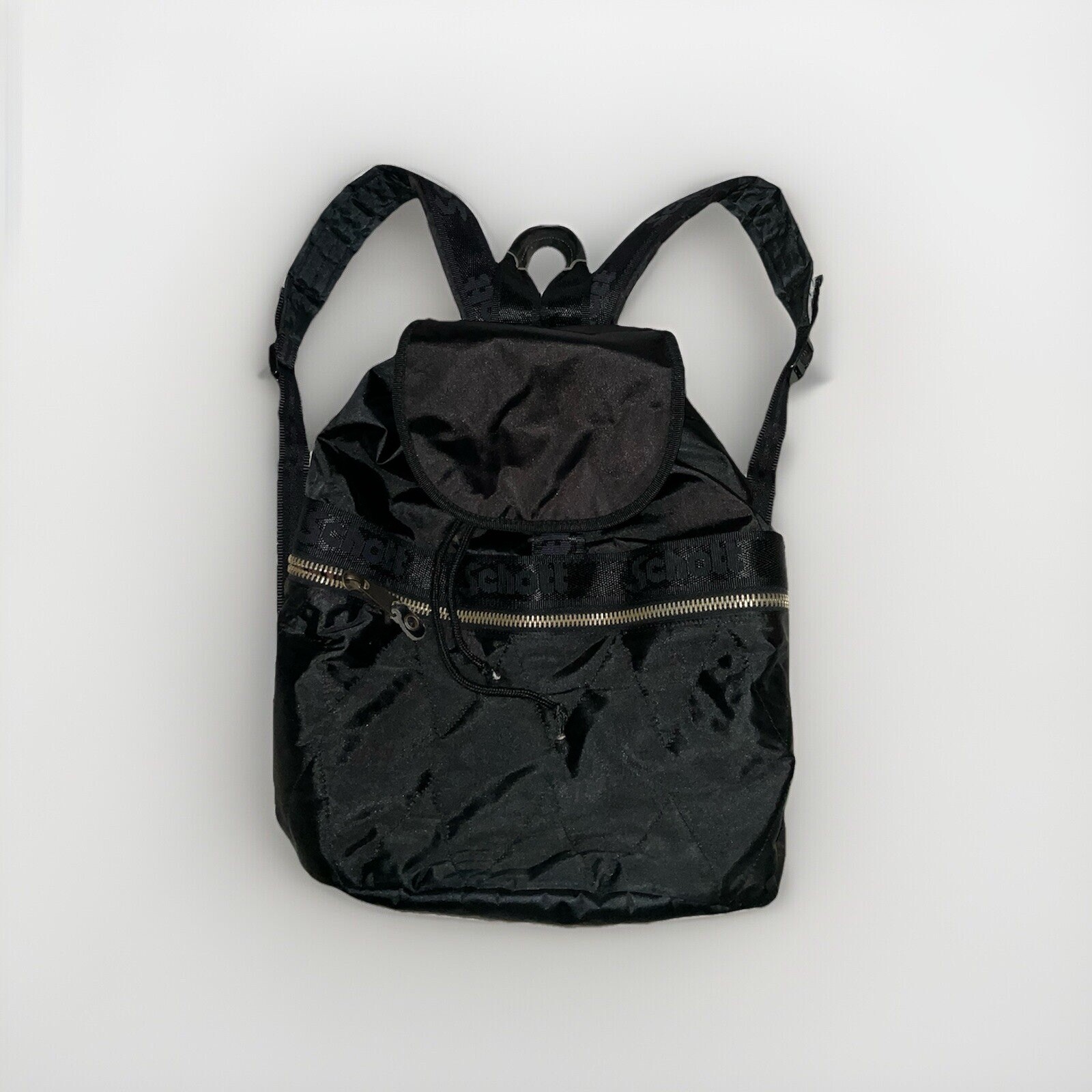 Perfecto By Schott N.Y.C Black Nylon Satin Type MA-1 Drawstring Backpack Vintage