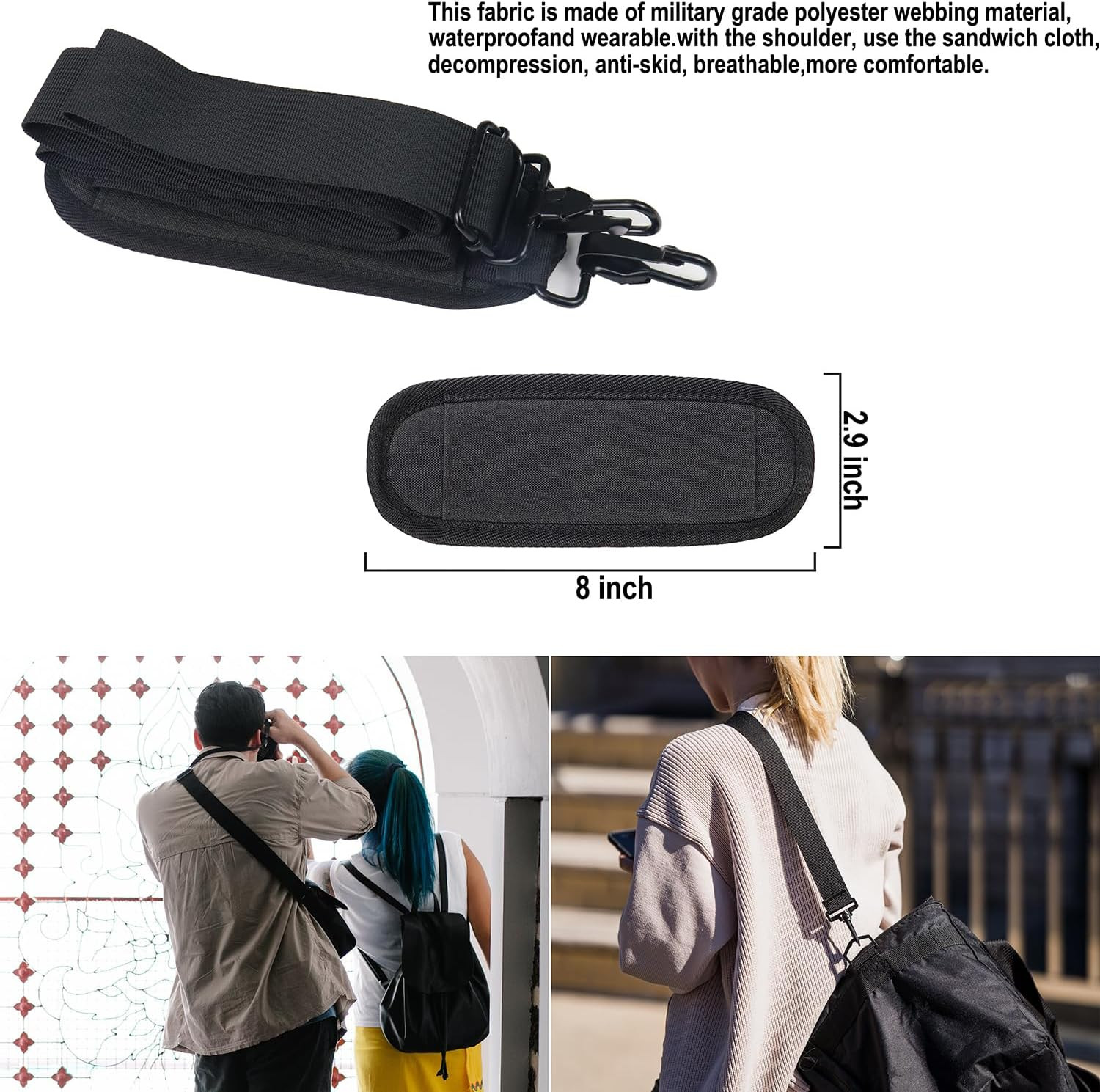 56 inch Shoulder Strap, Universal Adjustable Thick Soft Duffel Bag Shoulder Stra