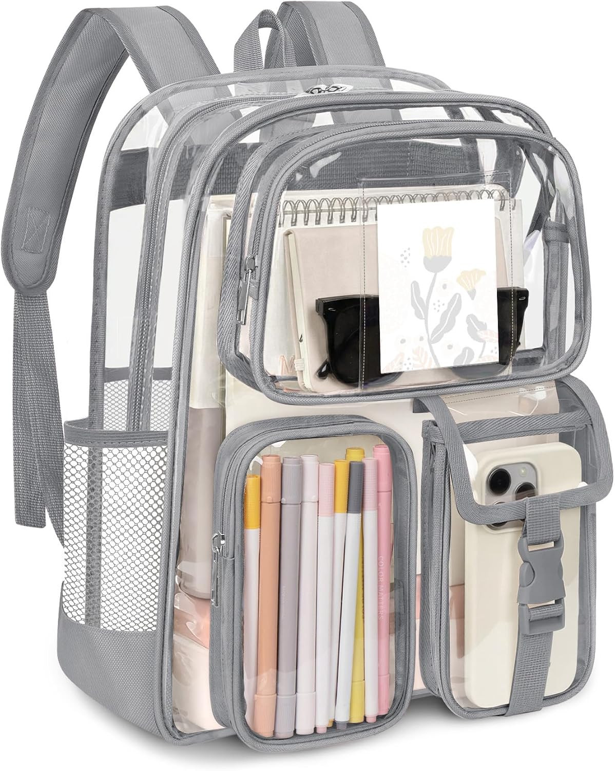 Clear Backpack for School, Large Heavy Duty Clear Bookbag with Luggage Strap & S