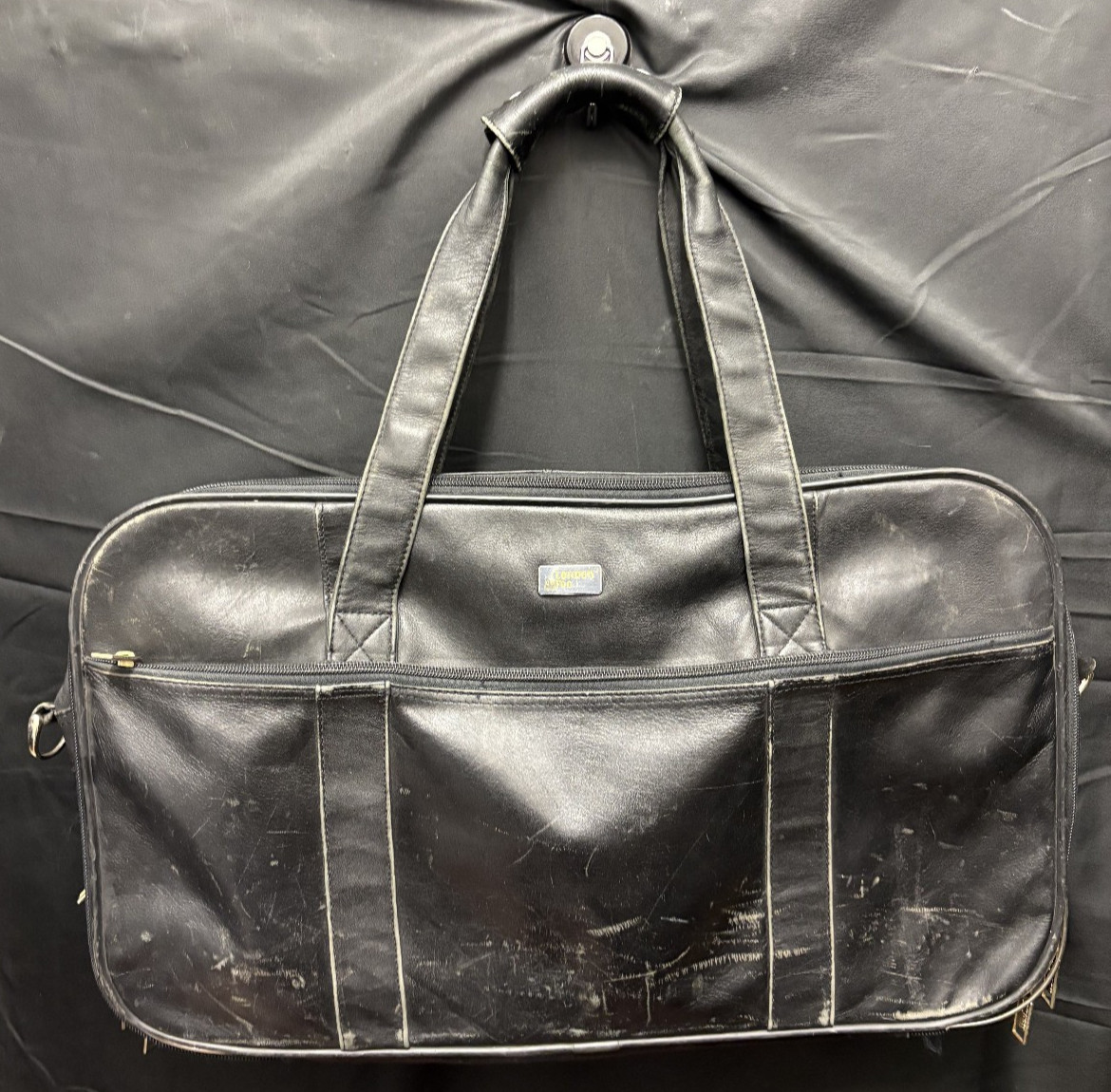 Vintage XL Black Leather London Fog Carry On Travel Shoulder Bag Briefcase