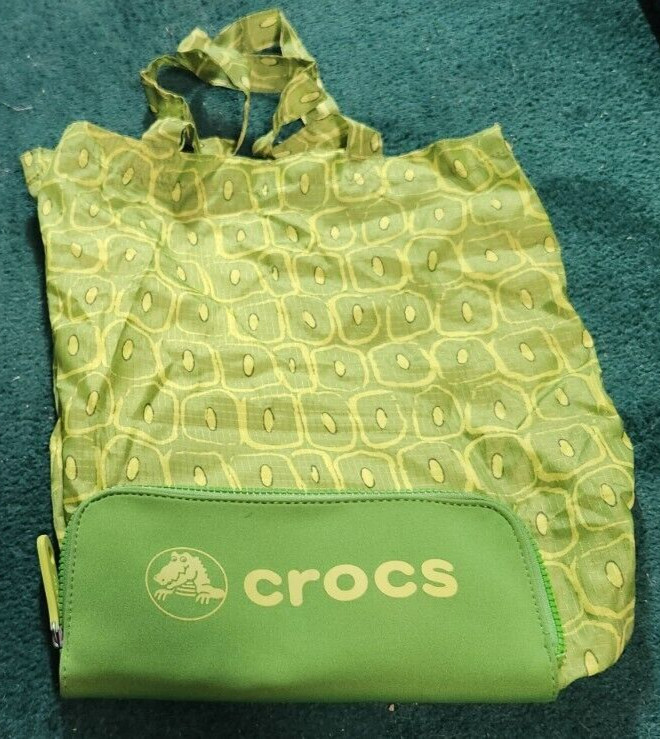 Crocs Hideaway Reusable Shopping Bag Green & Yellow Good Condition