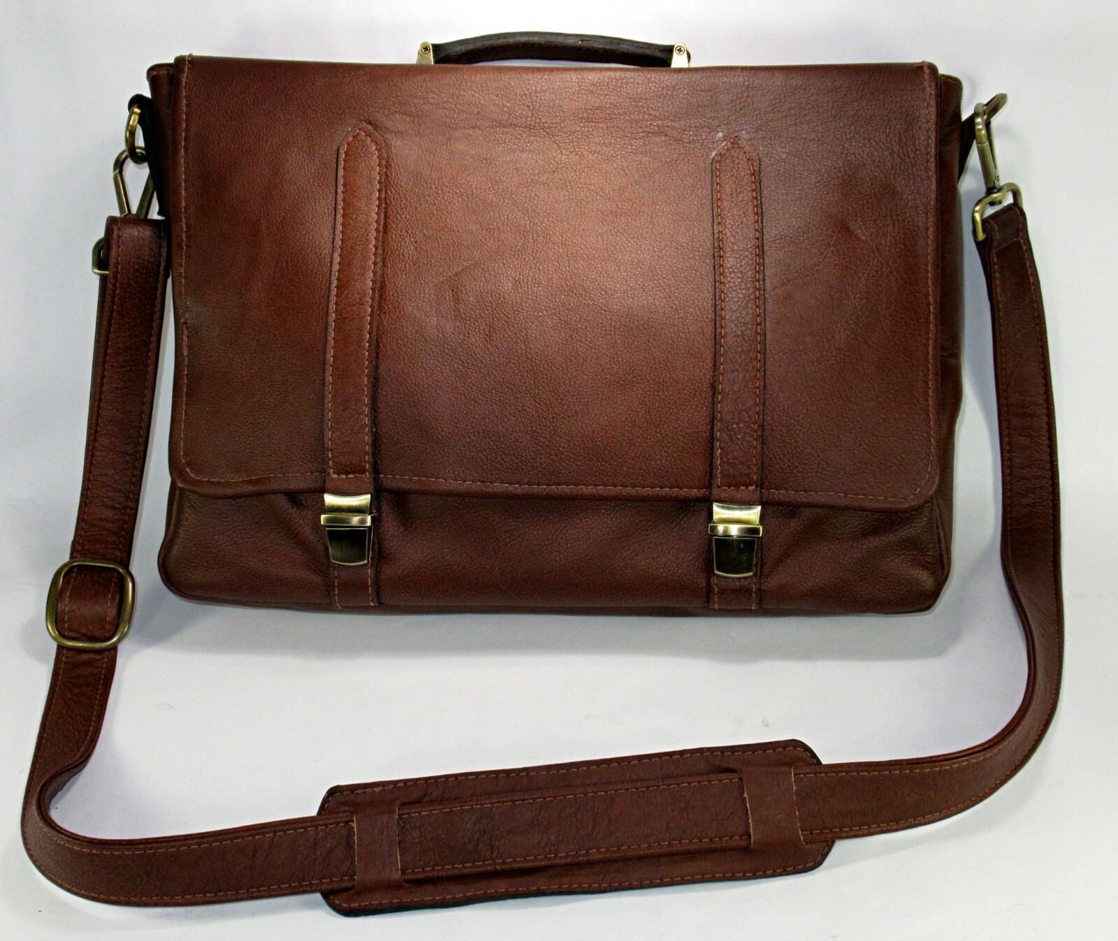 Messenger Bag, Cowhide Leather, 16″ x 12″ x 3″, Brown, BEAUTIFUL (Y KA)
