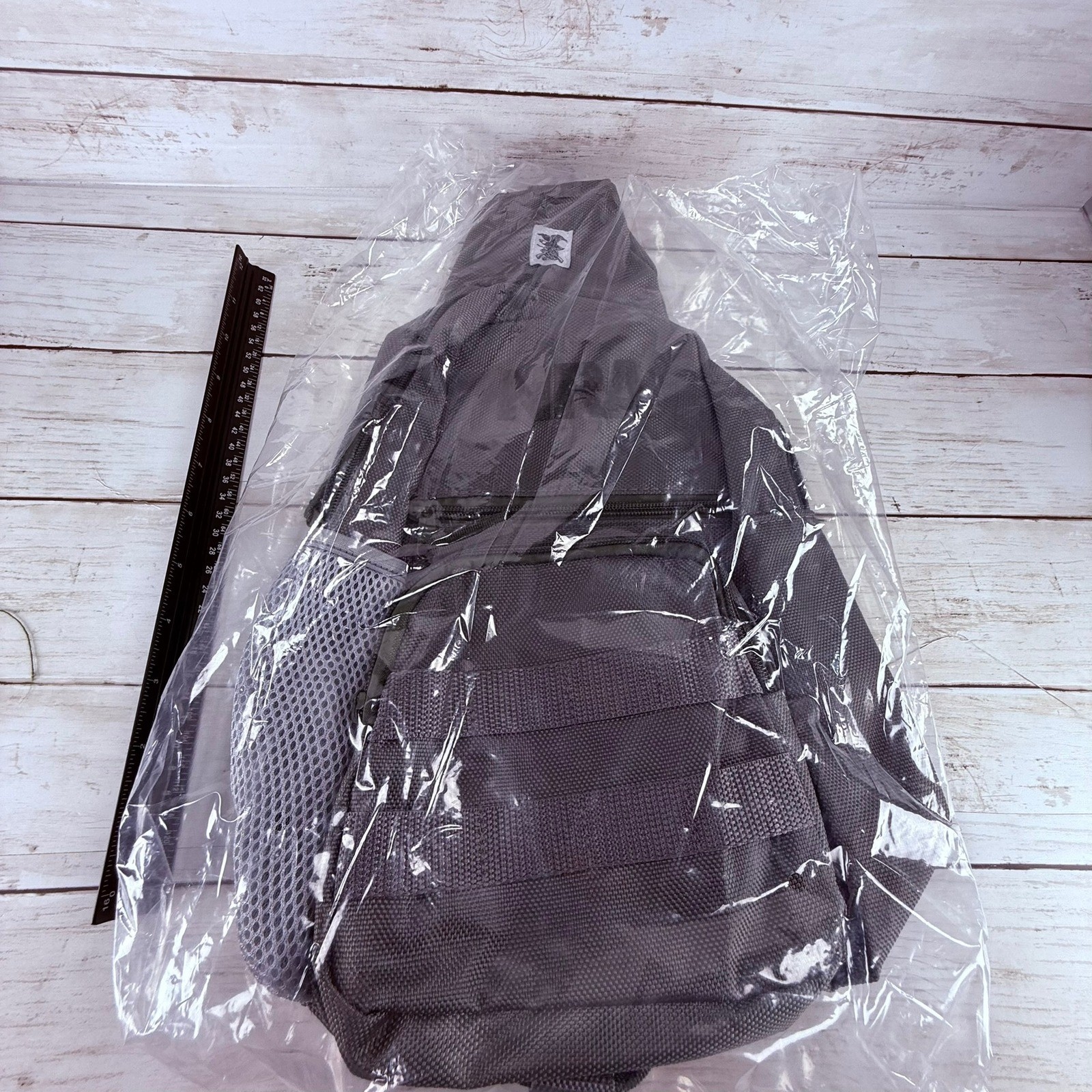 NWOT Grey Tactical Sling Backpack Single Strap Crossbody Shoulder Bag w/ Webbing