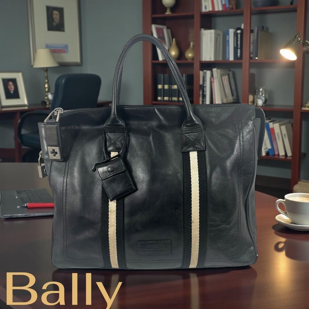 Authentic BALLY Leather Business Tote Bag 40cm x 33cm Black, Genuine Leather