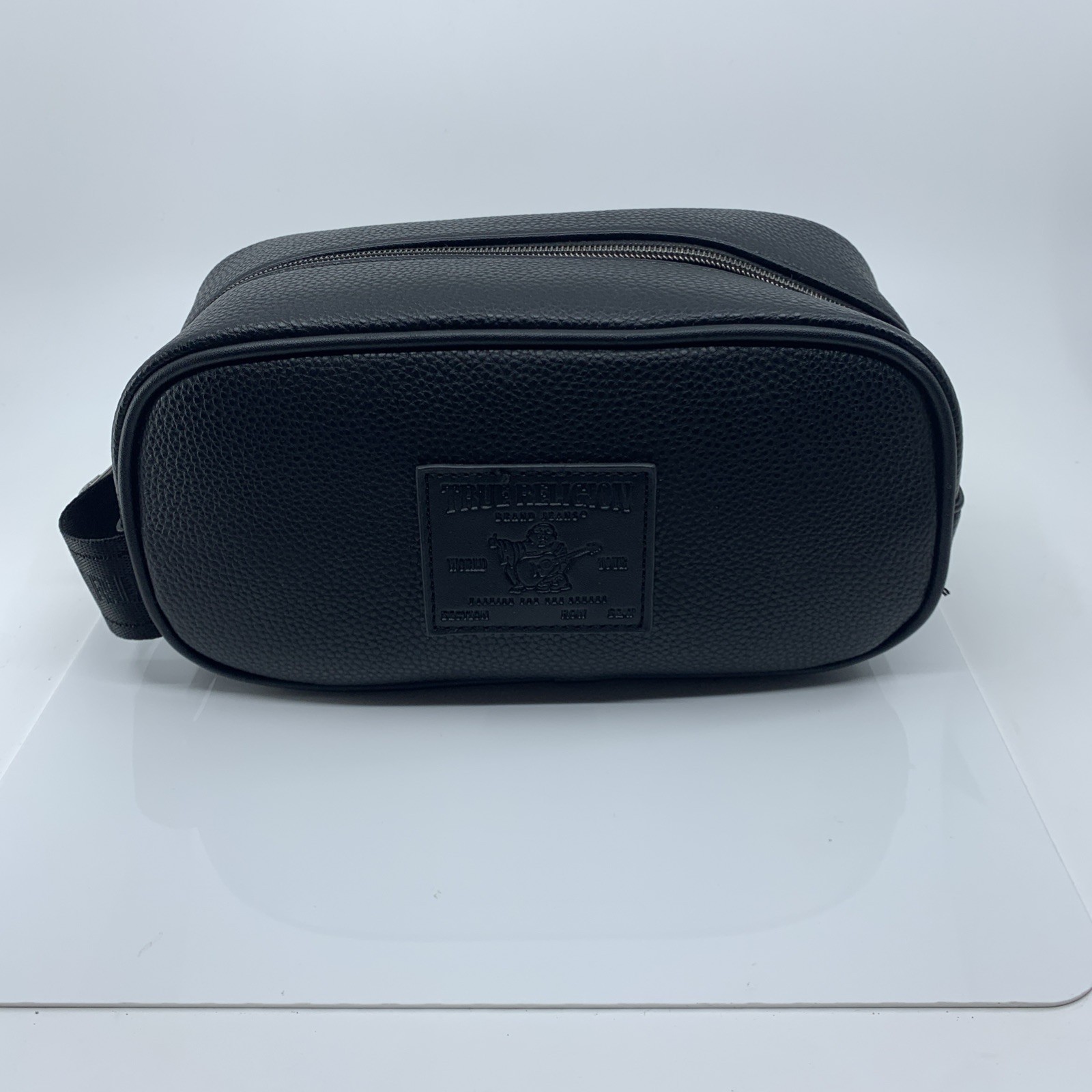 True Religion Titan Black Leather Dopp Kit Travel Shave/Tolietry Pouch Bag