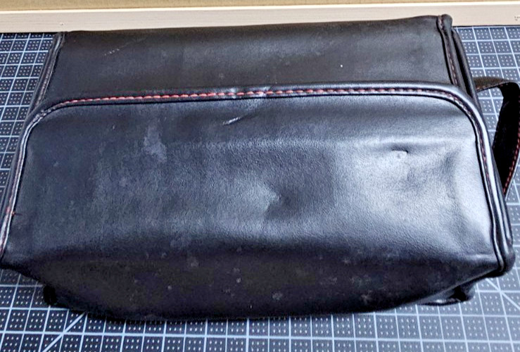 JIL SANDER Black leather metal framed hinged corners men’s toiletry bag
