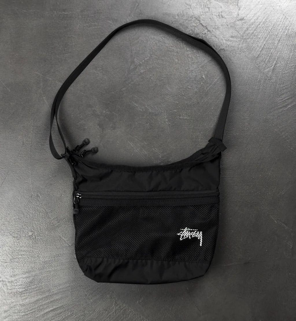 Stussy Shoulder Bag Black Nylon Crossbody Streetwear Mesh Pouch Skate EDC Unisex