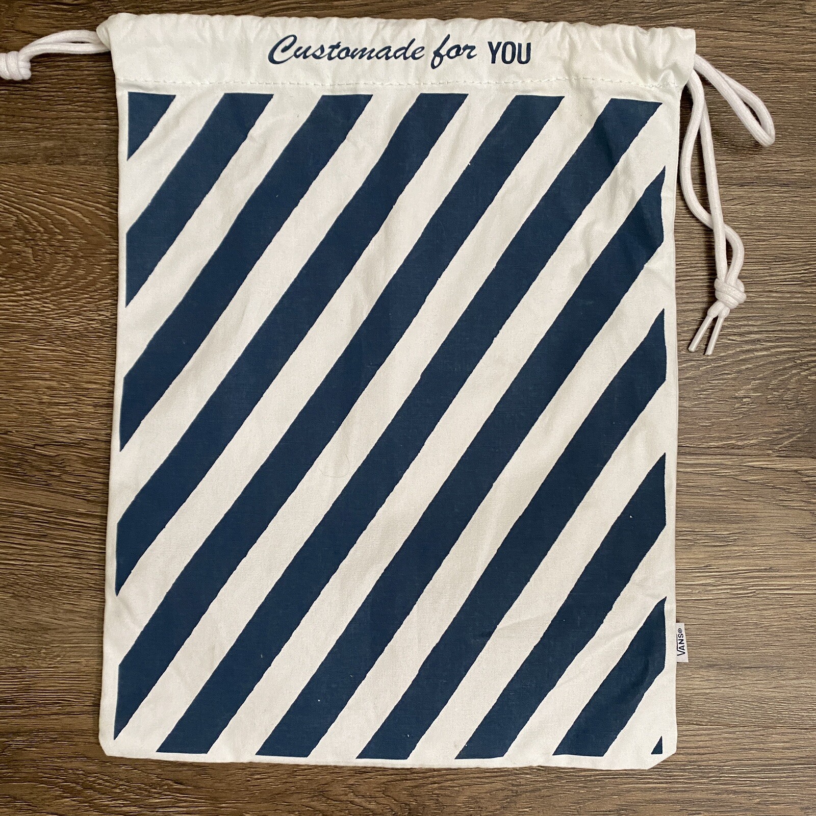 Vans Custom Canvas Shoe Bag Tote Navy White Drawstring 12×15