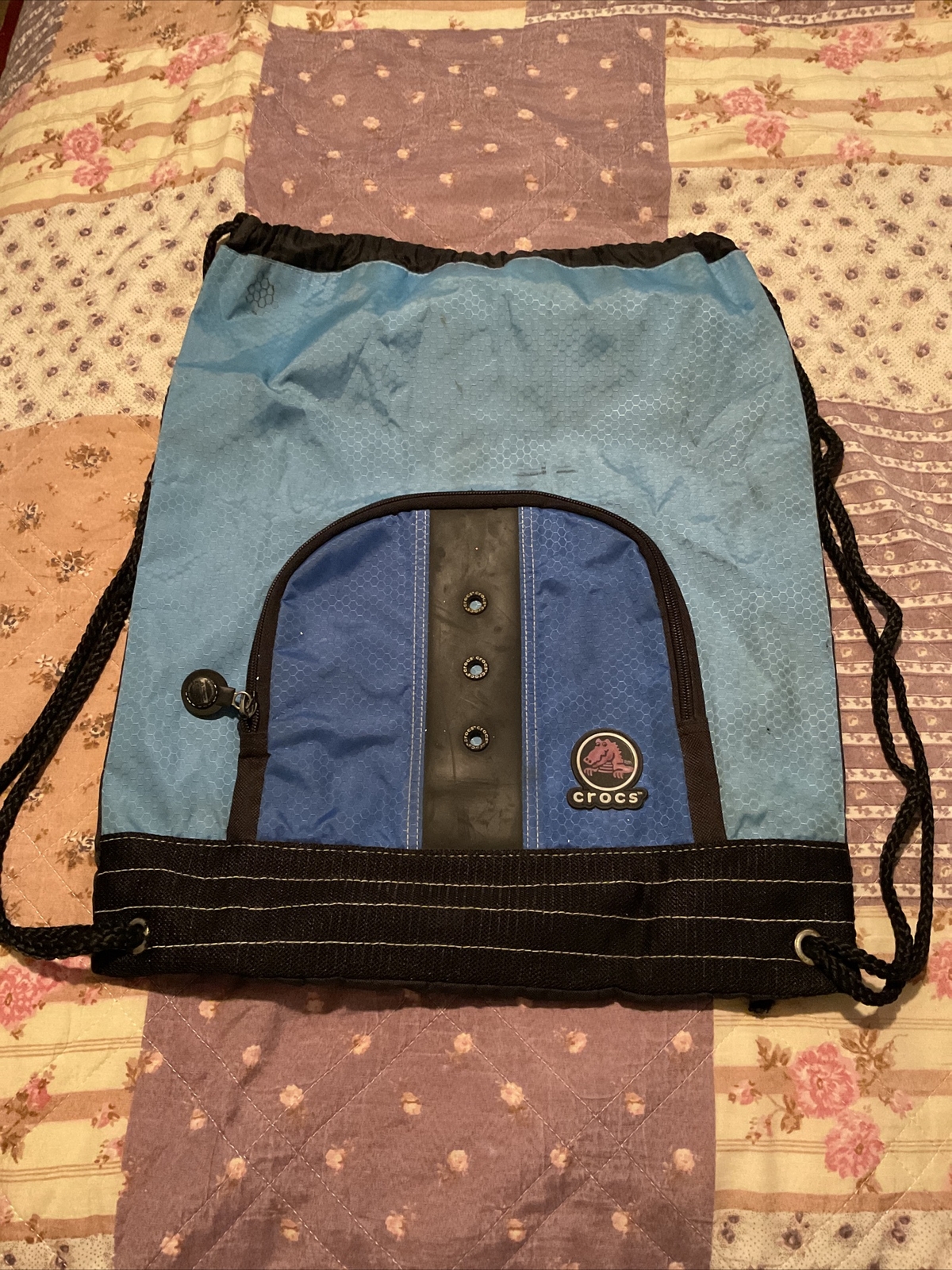 Crocs Blue Drawstring Backpack Bag w/ pocket