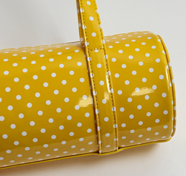 Womens Candy Color Polka Dot Barrel Bag PU Leather Shoulder Purse
