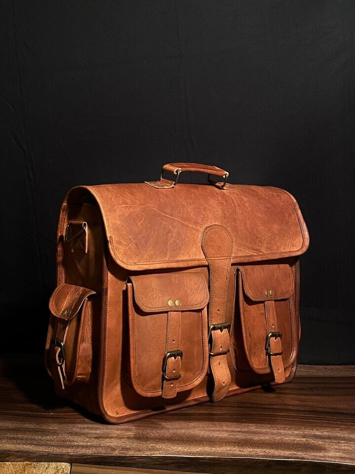 NEW VINTAGE BROWN MESSENGER LEATHER SUITCASE BAG SHOULDER SATCHEL LAPTOP BAG JS