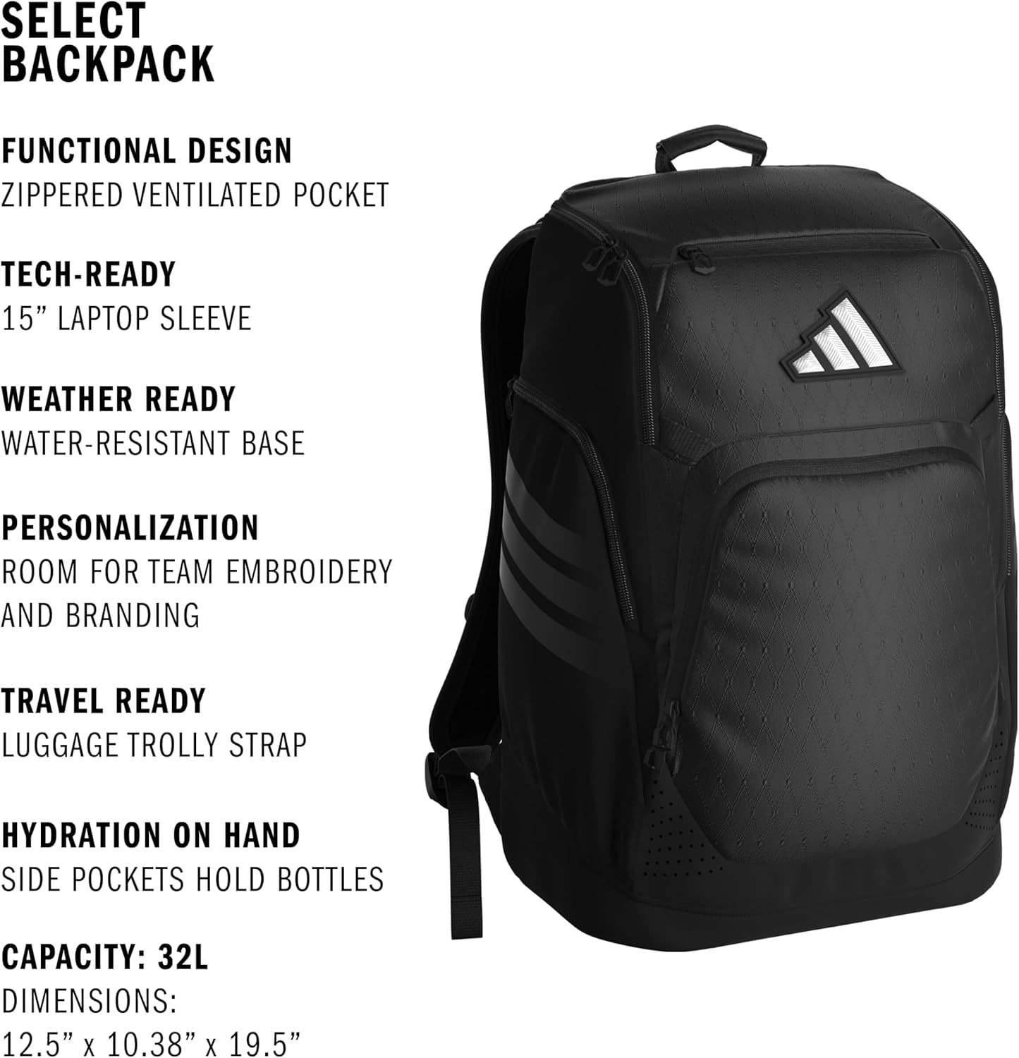 Adidas Select Basketball Backpack – Daypack for Sports Gym Travel, 32L