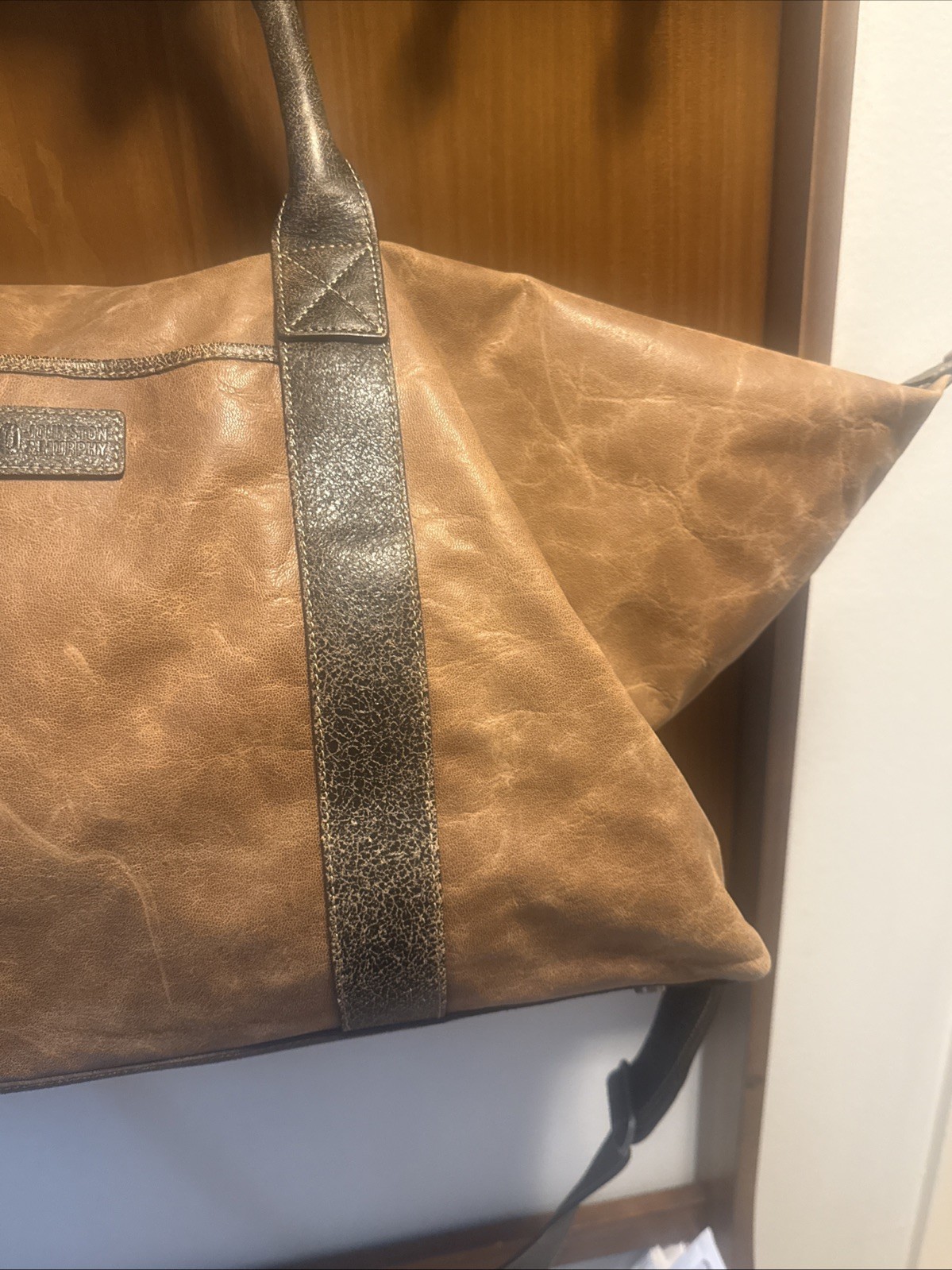 Johnston & Murphy Tan Leather Duffle Bag w/ Strap Large Rustic