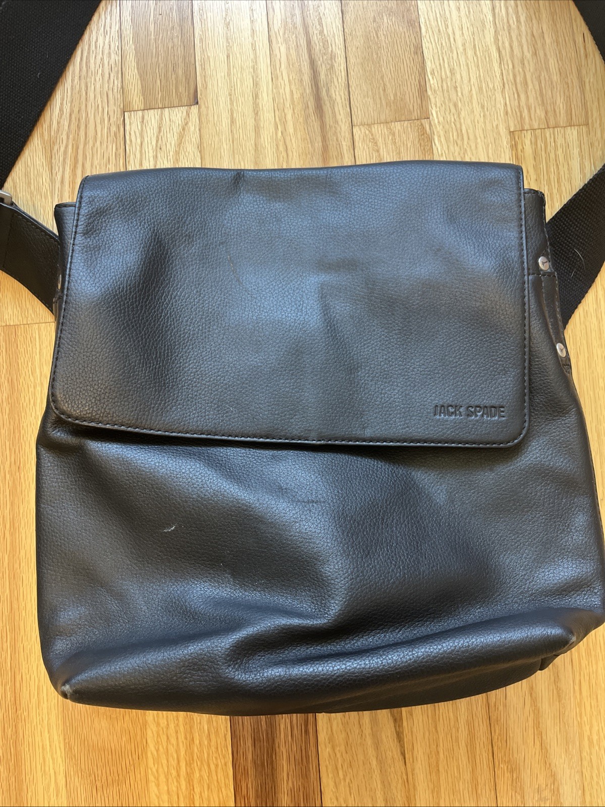 Jack Spade Pebbled Black Leather Messenger Bag Crossbody Field Bag
