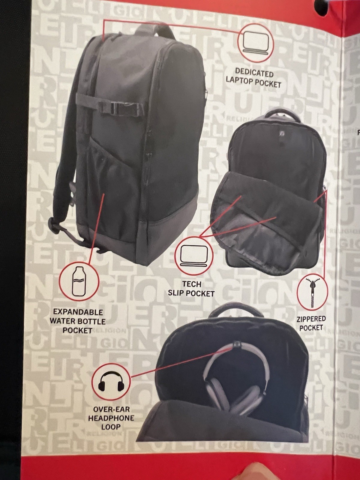TRUE RELIGION Commuter BACKPACK Hemi Style BLACK Brand New with Tags TR104429