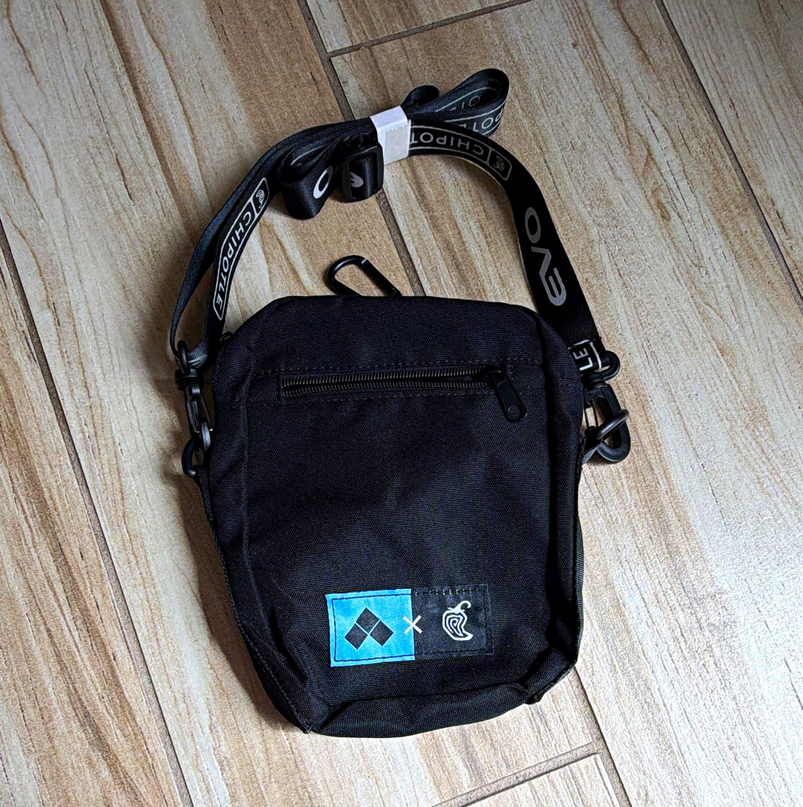 EVO x Chipotle Black Small Crossbody Bag Adjustable Logo Strap Zip Closure