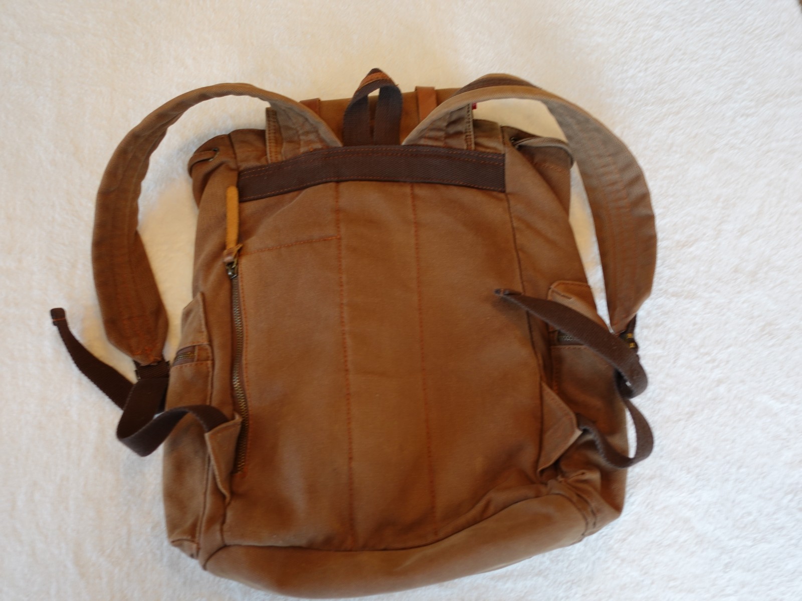 Augur Jans Brown Canvas Leather Strap Backpack Hiking Travel School Boho