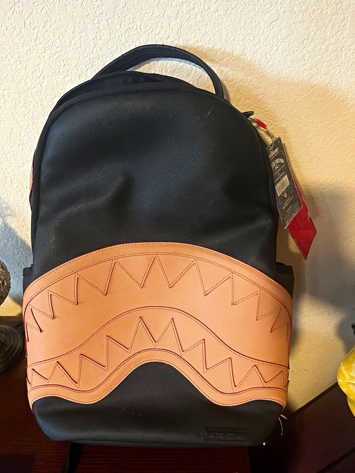 Sprayground Limited Edition Black/Pink Backpack w/ Shark Mouth Design, Zip