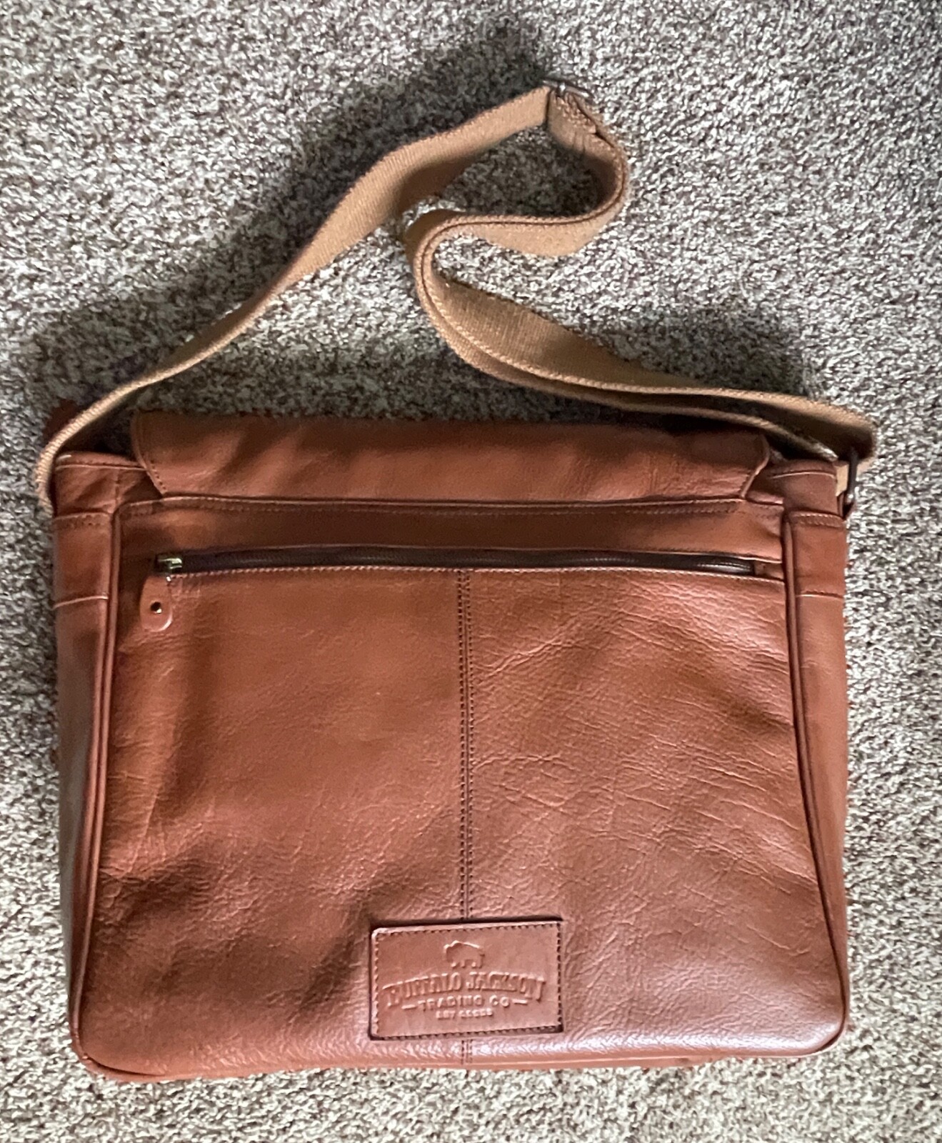 Buffalo Jackson Trading Co. Leather Briefcase Satchel Messenger Bag Conac Brown