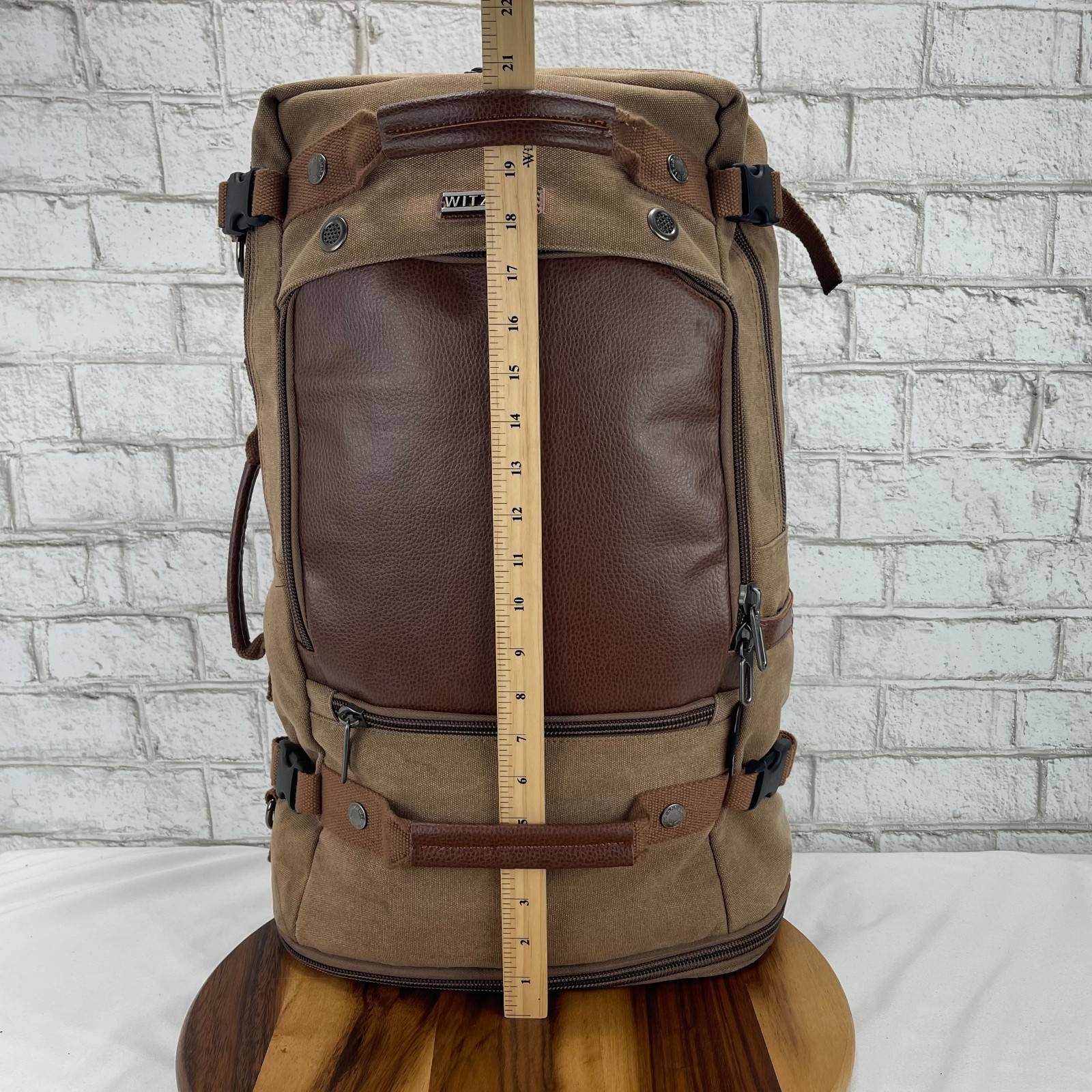 Witzman Brown Canvas Leather Multipocket Laptop Convertible Back Pack Travel Bag
