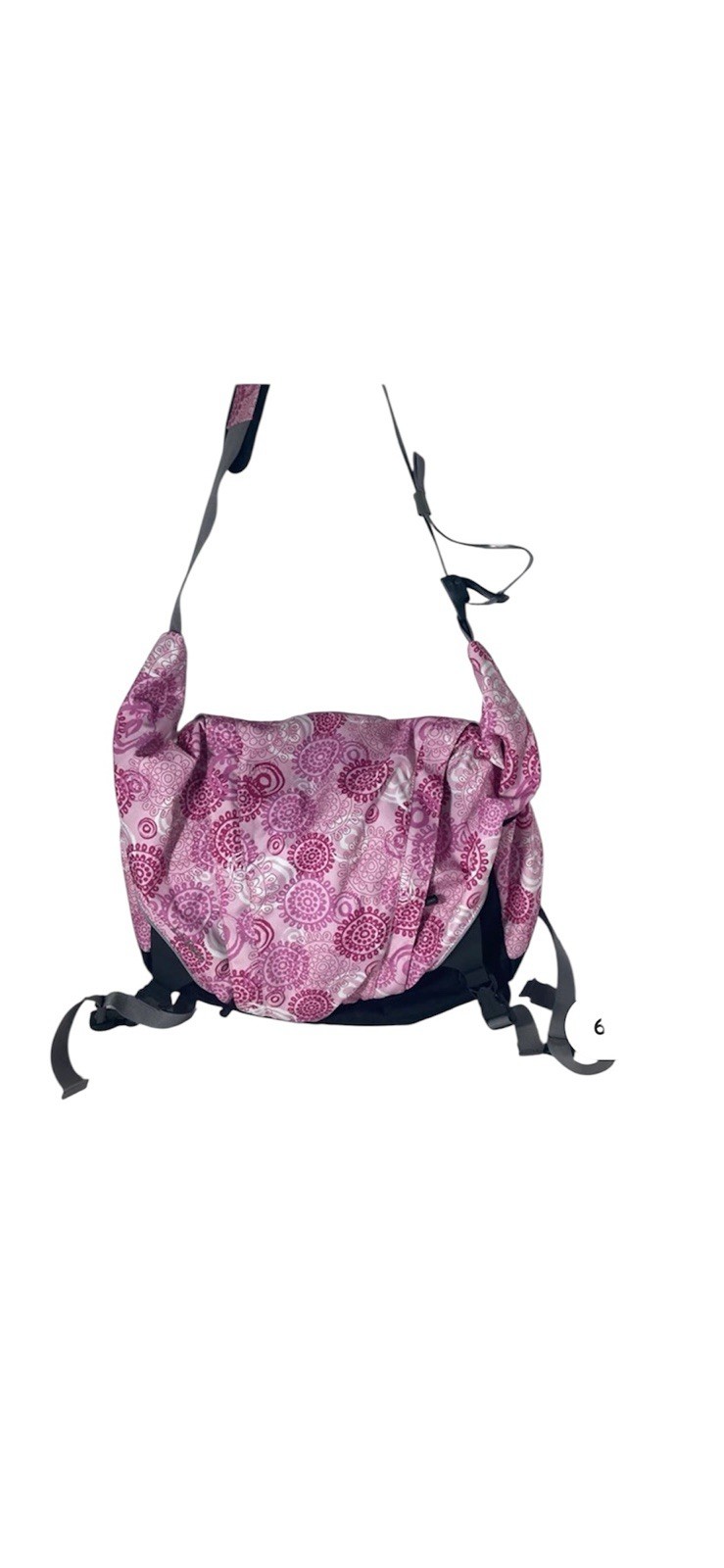 LL Bean Messenger Bag Black Pink Purple Floral Nylon Work School Computer Bag