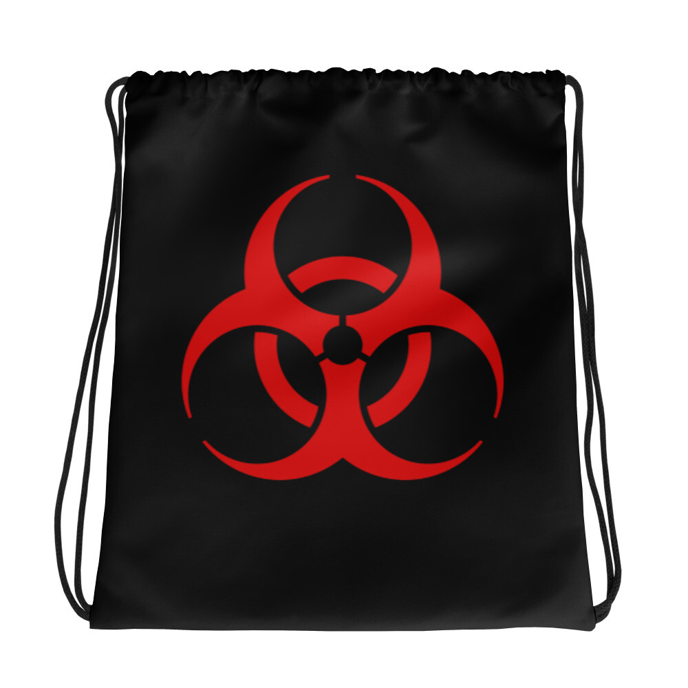 Red Bio Hazard Symbol Warning Sign Drawstring Cinch Bag