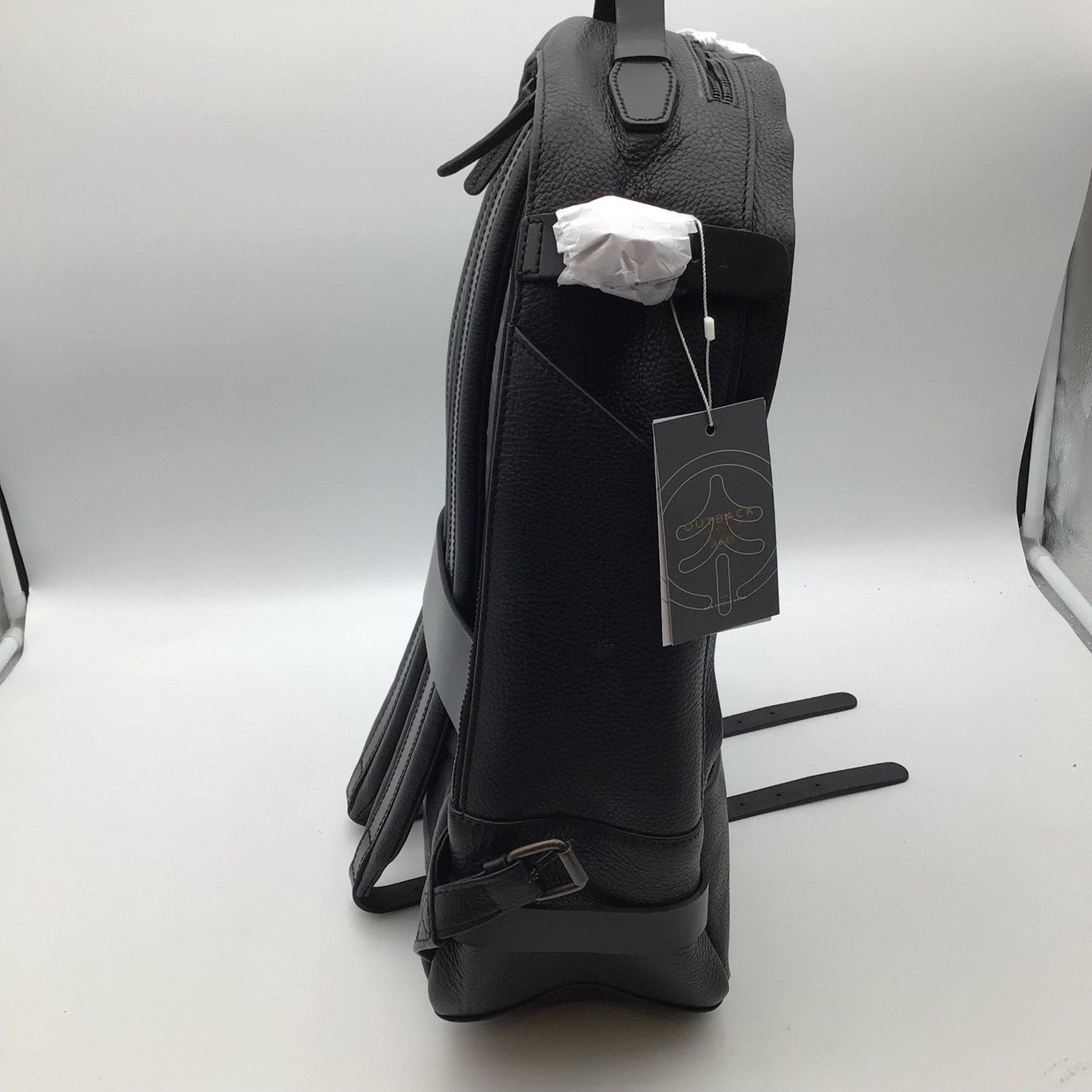 Outback Black Leather Backpack Veeam Adjustable Straps Travel Work School NWT