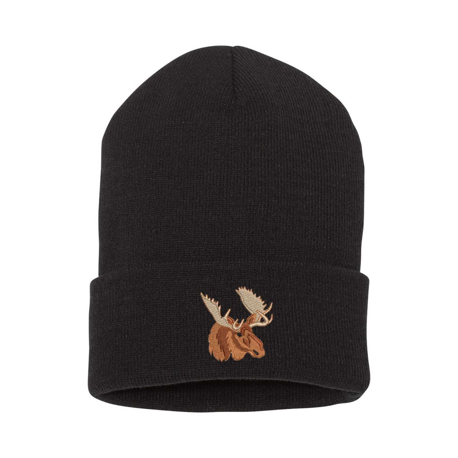 Wildlife Moose embroidered beanie hat, custom embroidered beanie hat