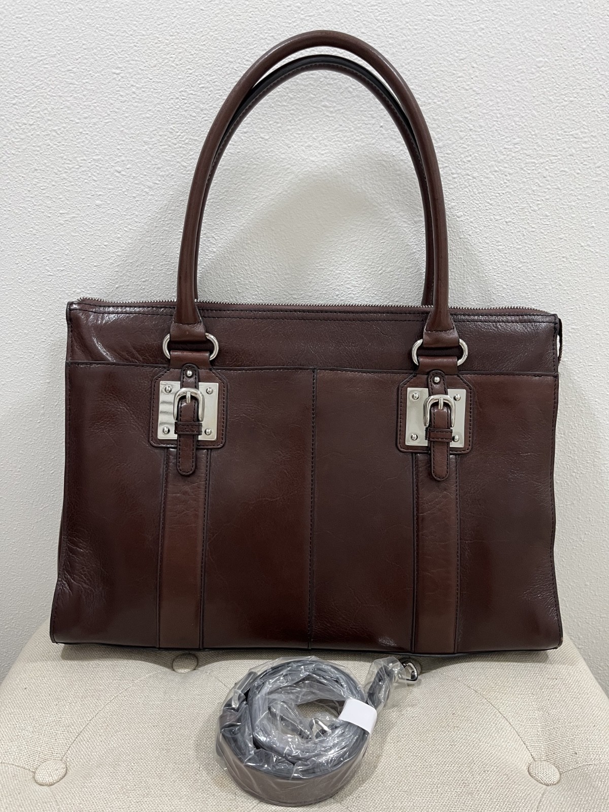 NWOT MARC NY ANDREW MARC BROWN LEATHER MENS MESSENGER LAPTOP BRIEFCASE BAG