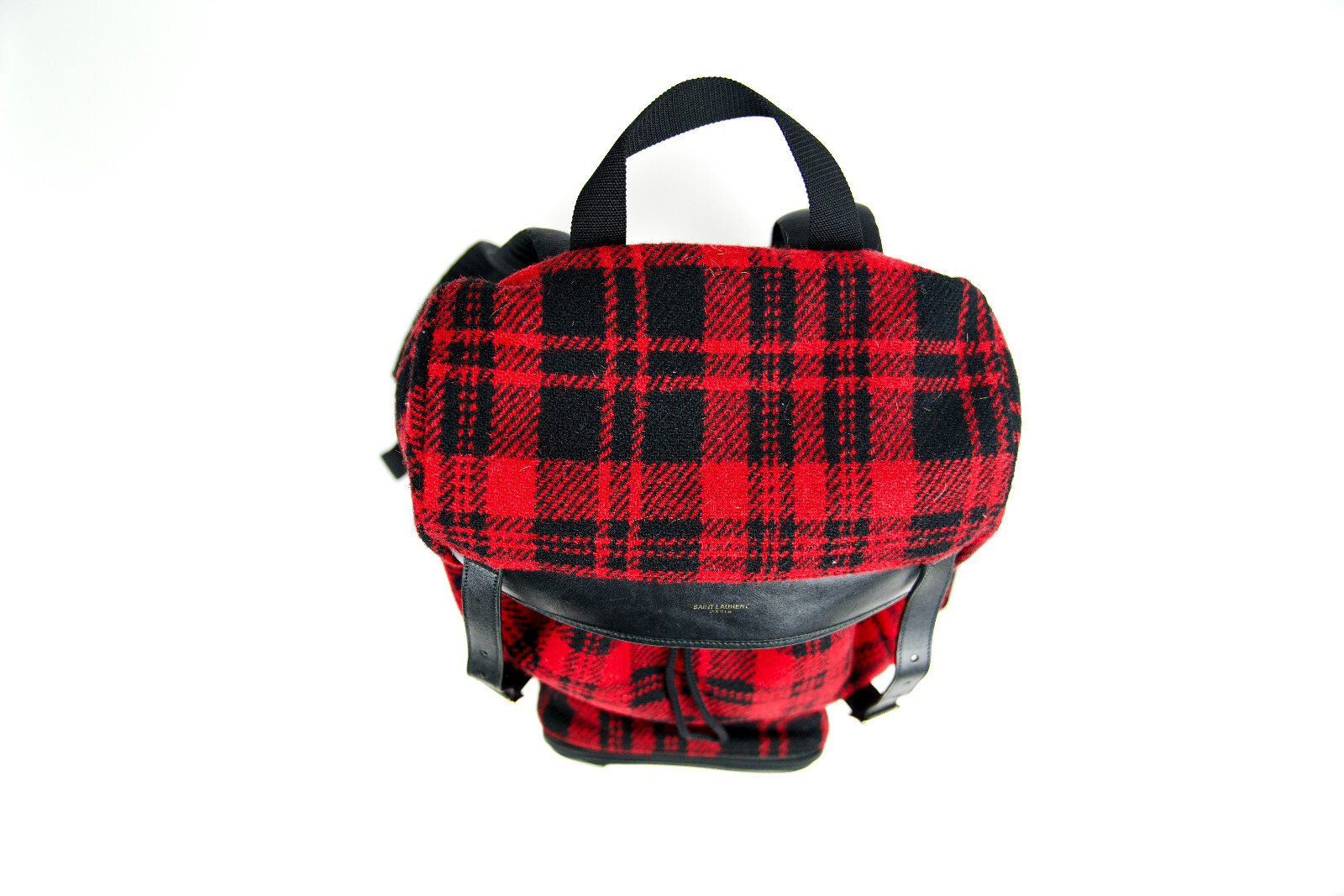 Saint Laurent Paris Backpack Wool Leather Black Red Flannel City Hunting Sack