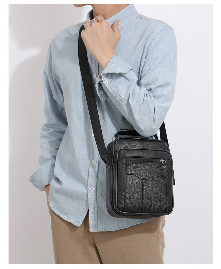 Men Leather Shoulder Bag Durable Crossbody Messenger Front Back Pockets Business