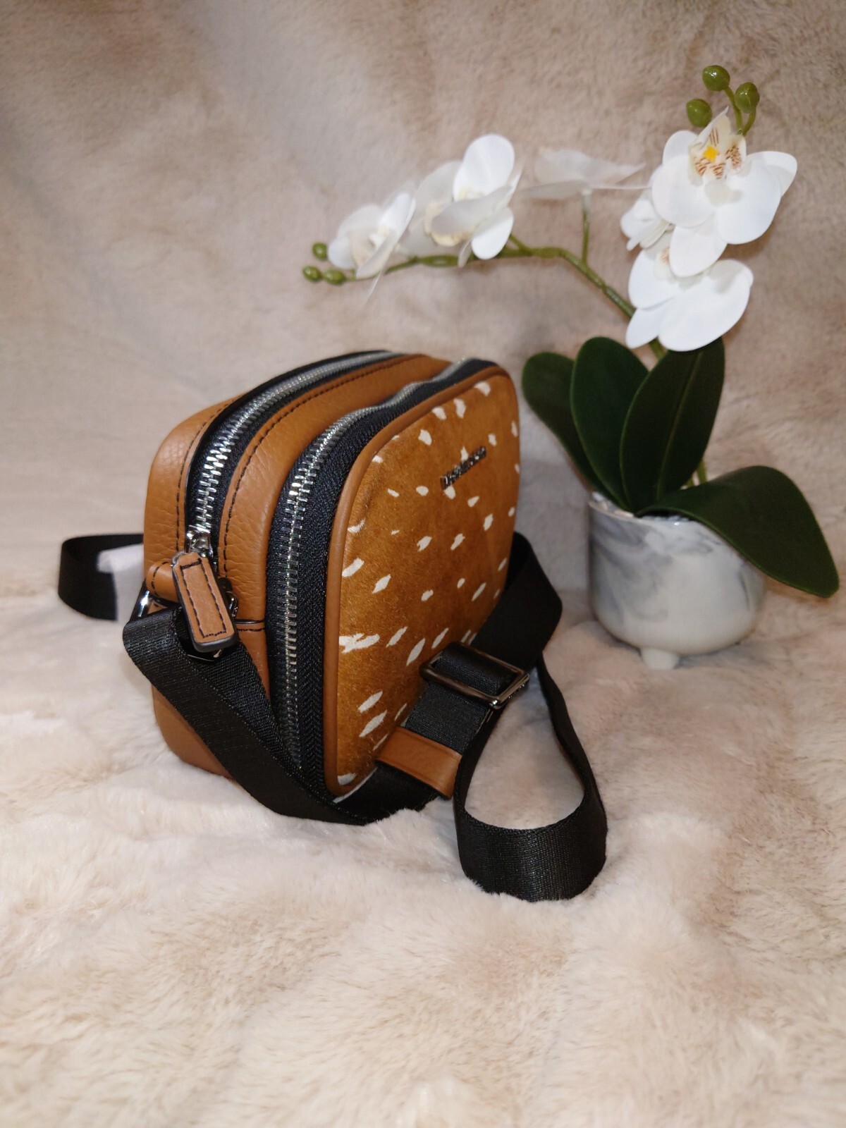 Michael Kors Cooper Micro Crossbody Bag Mini MK logo PVC Black & Brown Nwts