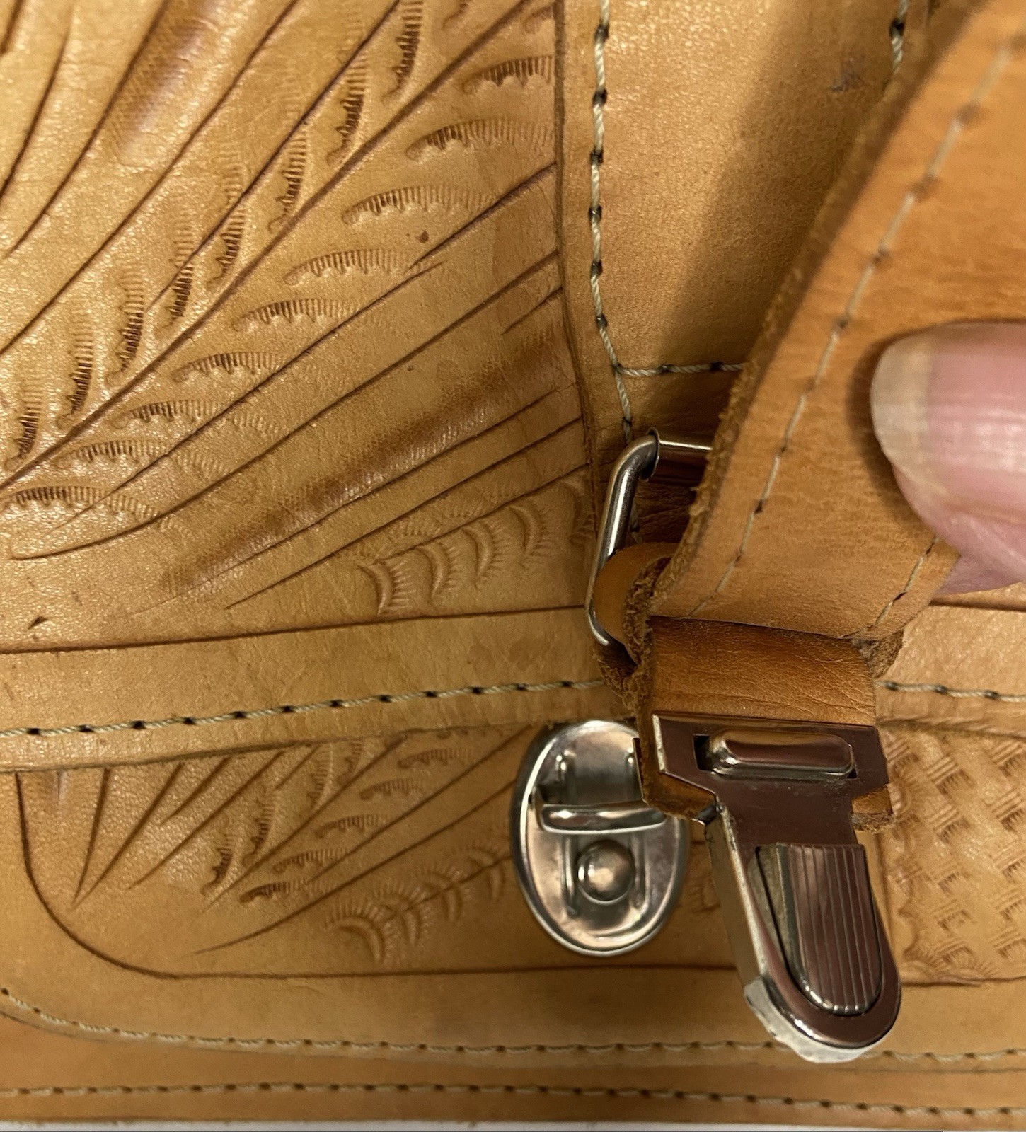 Briefcase Hand Tooled Western Leather Bag Laptop Ropin West *No Shoulder Strap