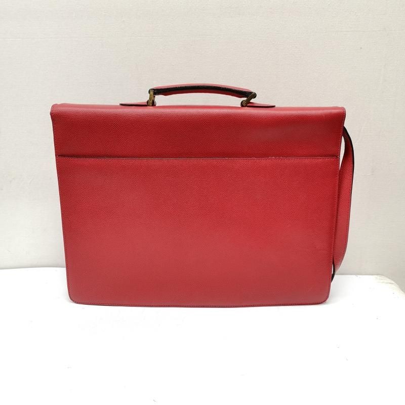 Bally 2-way Leather Briefcase Shoulder Bag Red Spacious Designer 37x27x6cm