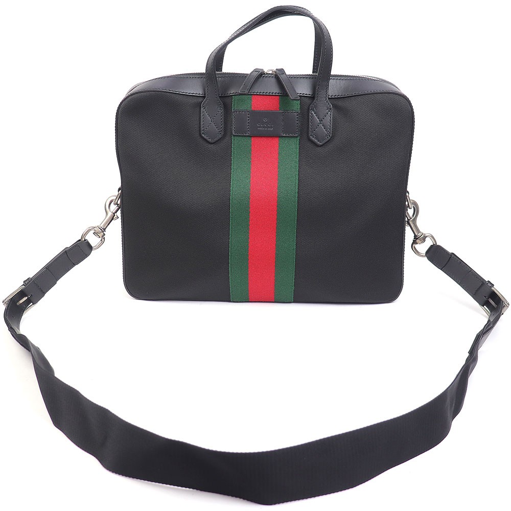 Gucci Techno Canvas Briefcase Black Web Stripe 2WAY Shoulder Bag Top Handle
