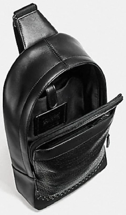 Coach Charles Moto Mini Black Leather & Suede Zip Top Sling Pack F11236 NWT D7
