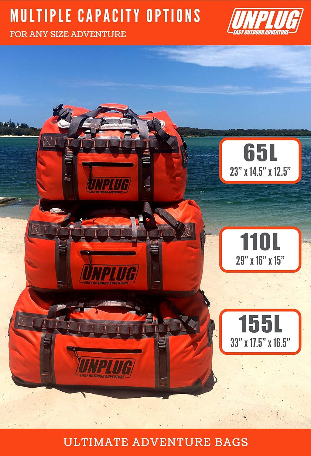UNPLUG Ultimate Adventure | 1680D Heavy Duty Waterproof Bag | Large Travel Bag