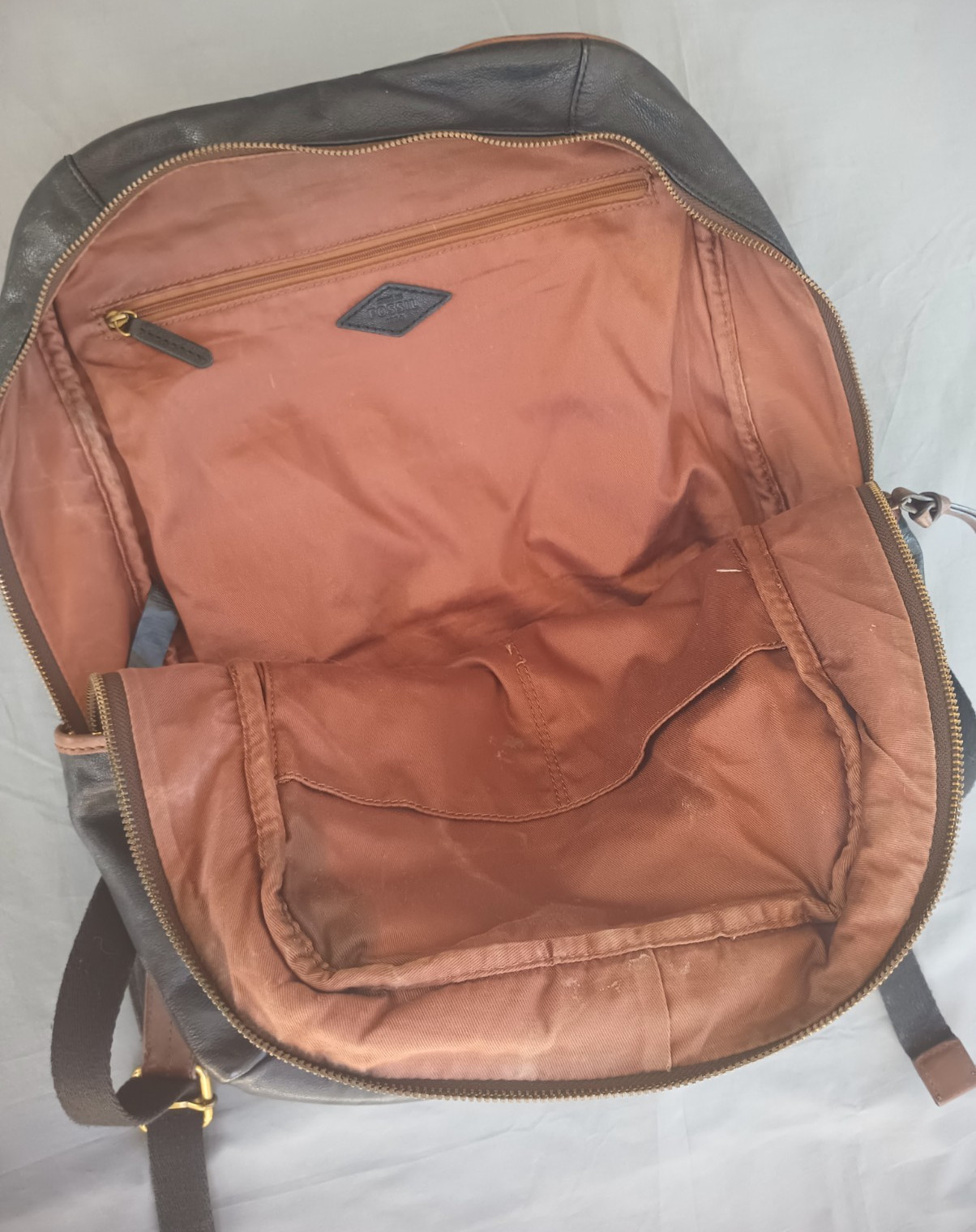 Fossil Goat Hide Leather Multi Pocketed Backpack Black Brown Weathered