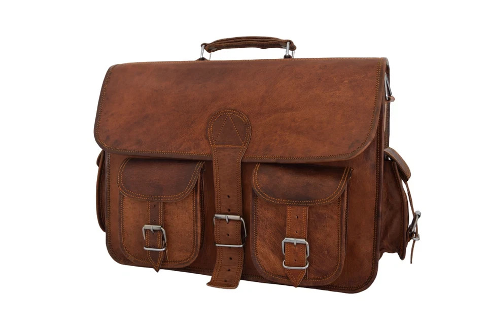 15 In Briefcase Messenger Bag Office Laptop Satchel Vintage Leather Shoulder Bag
