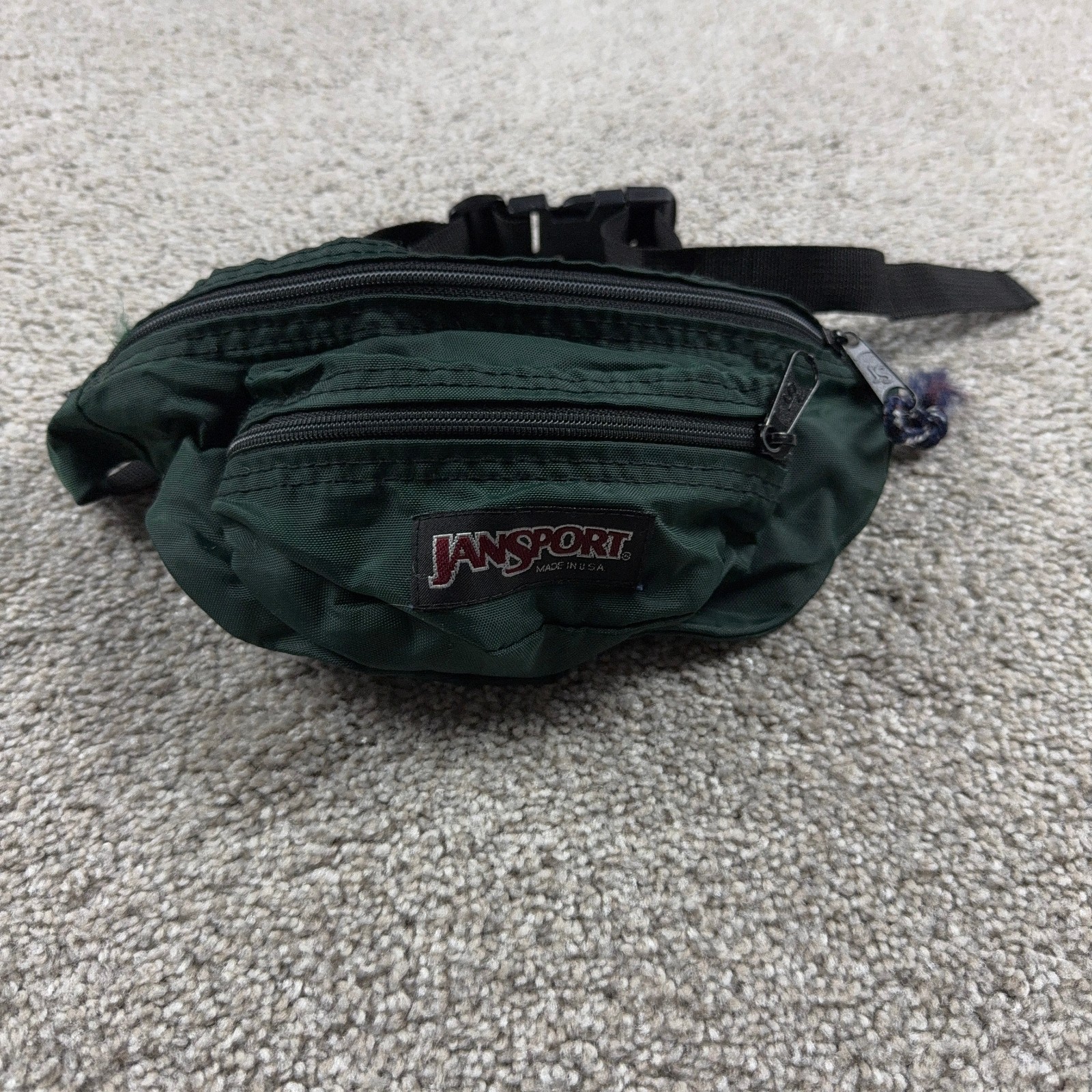VINTAGE Jansport Fanny Pack Green Adjustable USA Made Durable Travel Waist Strap