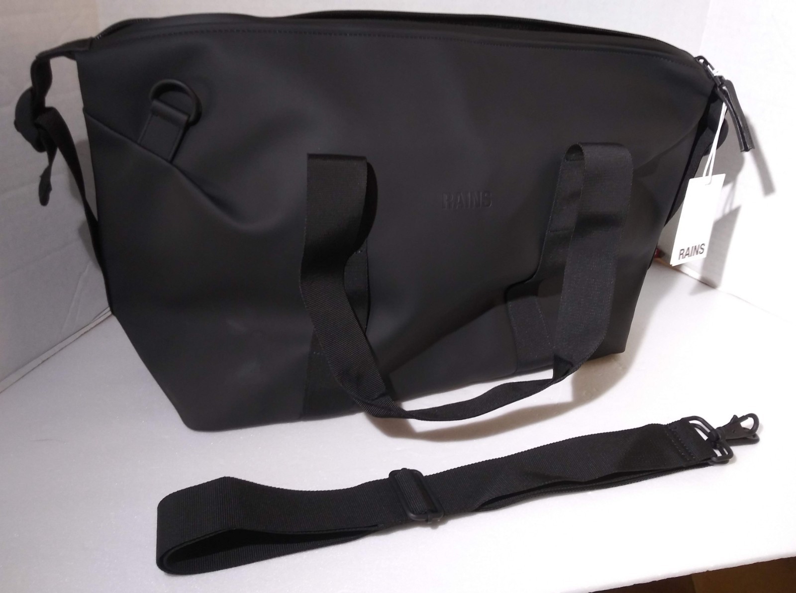 Rains Small Overnight Bag in Black Polyester w/Polyurethane Coat Waterproof Zip