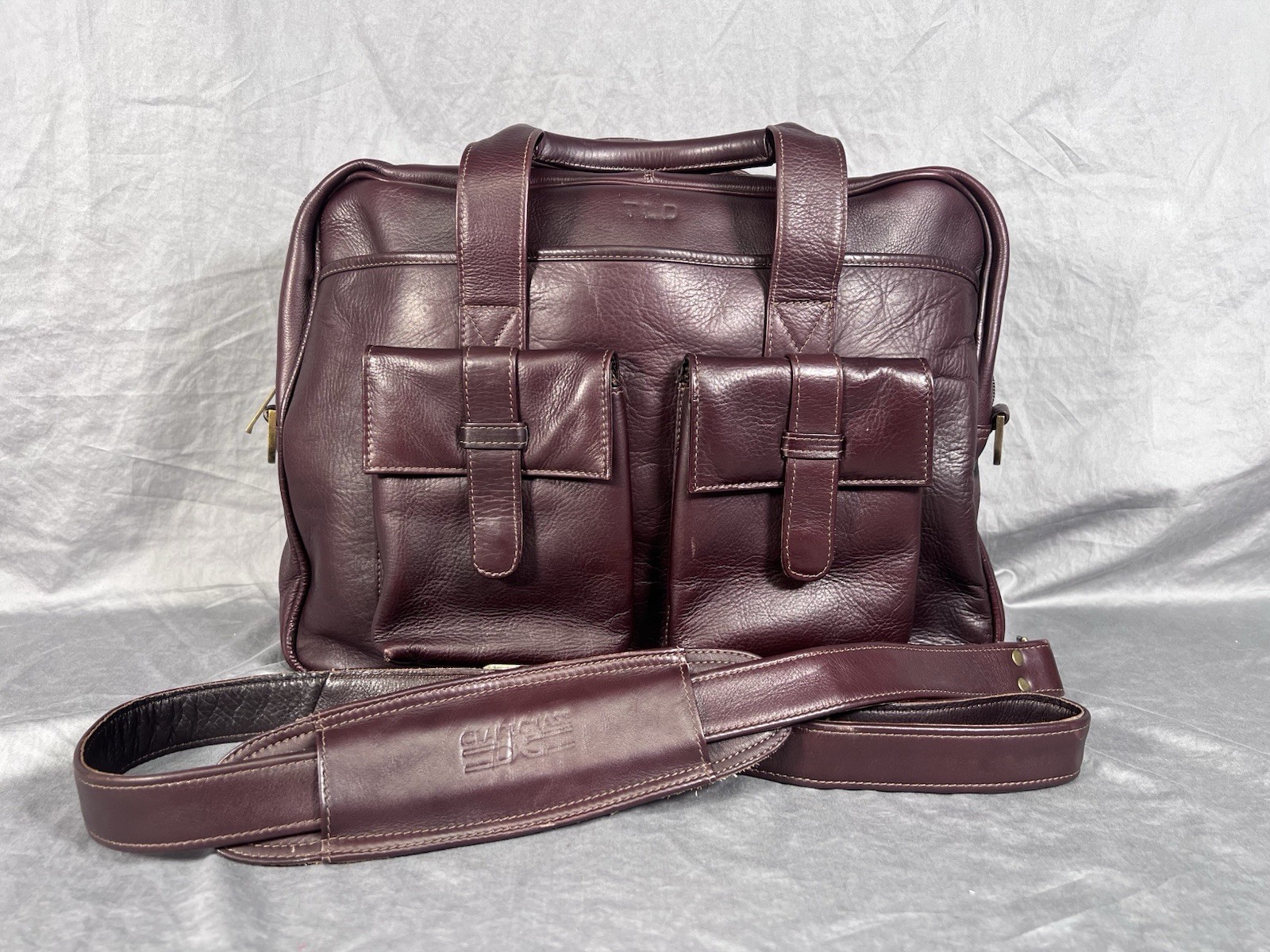 Claire Chase Brown Leather Professional Laptop Briefcase with Shoulder Strap